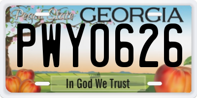 GA license plate PWY0626