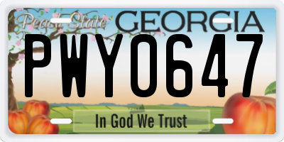 GA license plate PWY0647