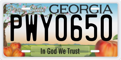 GA license plate PWY0650