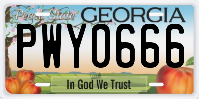 GA license plate PWY0666