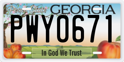 GA license plate PWY0671