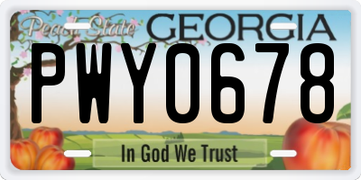 GA license plate PWY0678