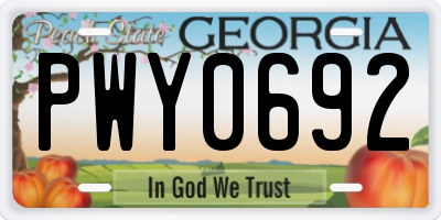GA license plate PWY0692