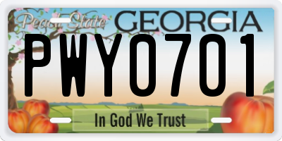 GA license plate PWY0701
