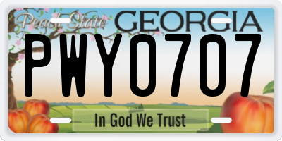 GA license plate PWY0707