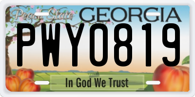 GA license plate PWY0819