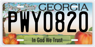 GA license plate PWY0820