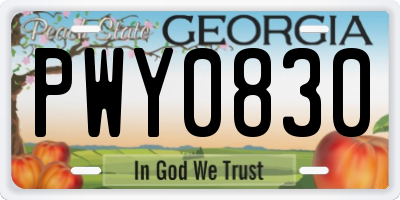 GA license plate PWY0830