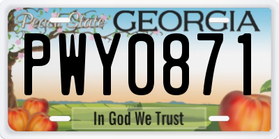 GA license plate PWY0871