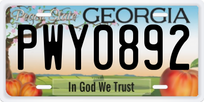 GA license plate PWY0892