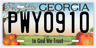 GA license plate PWY0910