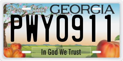 GA license plate PWY0911