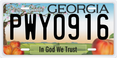 GA license plate PWY0916