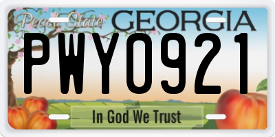 GA license plate PWY0921