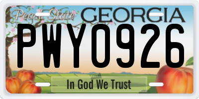 GA license plate PWY0926