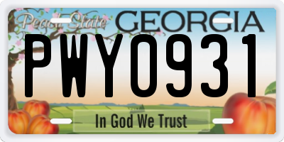 GA license plate PWY0931