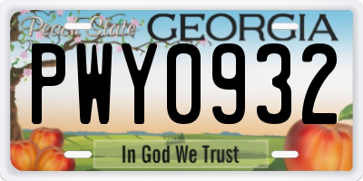GA license plate PWY0932