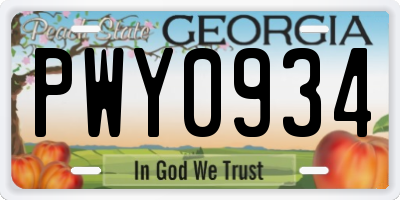 GA license plate PWY0934
