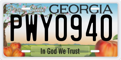 GA license plate PWY0940