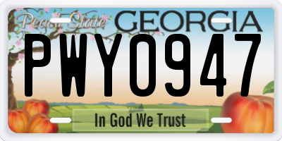 GA license plate PWY0947