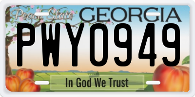 GA license plate PWY0949