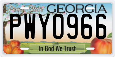 GA license plate PWY0966
