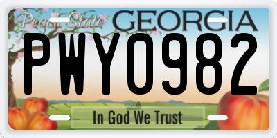 GA license plate PWY0982