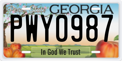 GA license plate PWY0987