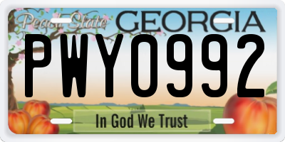 GA license plate PWY0992