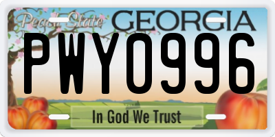 GA license plate PWY0996