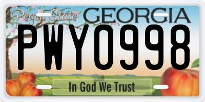 GA license plate PWY0998