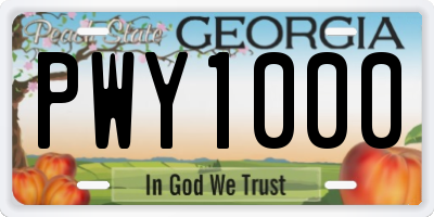 GA license plate PWY1000