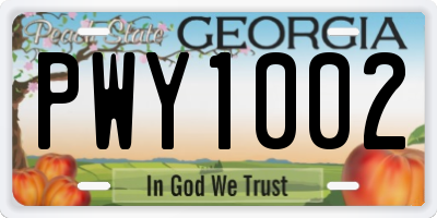 GA license plate PWY1002