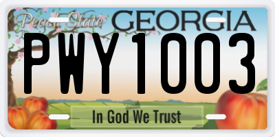 GA license plate PWY1003