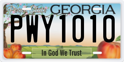GA license plate PWY1010