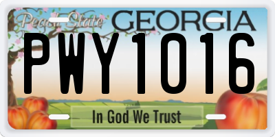 GA license plate PWY1016