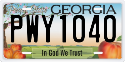 GA license plate PWY1040