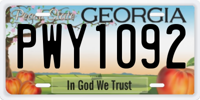 GA license plate PWY1092