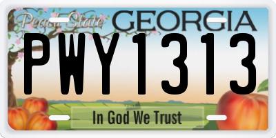 GA license plate PWY1313