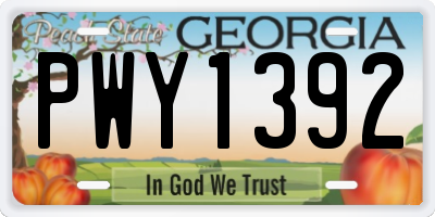 GA license plate PWY1392