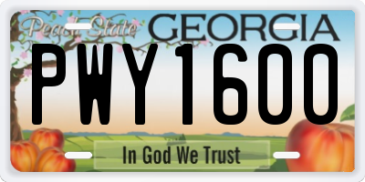 GA license plate PWY1600
