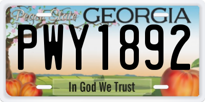 GA license plate PWY1892
