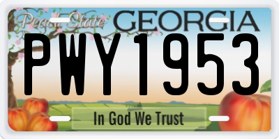 GA license plate PWY1953