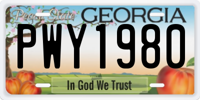 GA license plate PWY1980