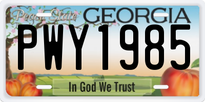 GA license plate PWY1985