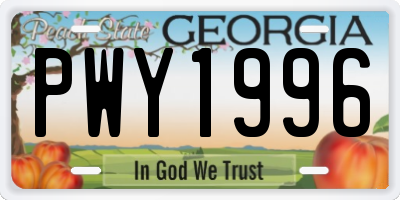 GA license plate PWY1996