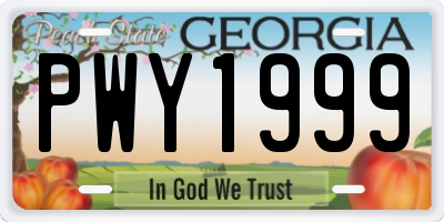 GA license plate PWY1999