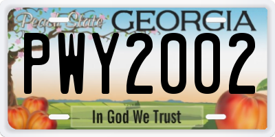 GA license plate PWY2002