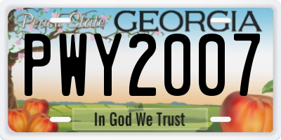 GA license plate PWY2007