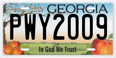 GA license plate PWY2009